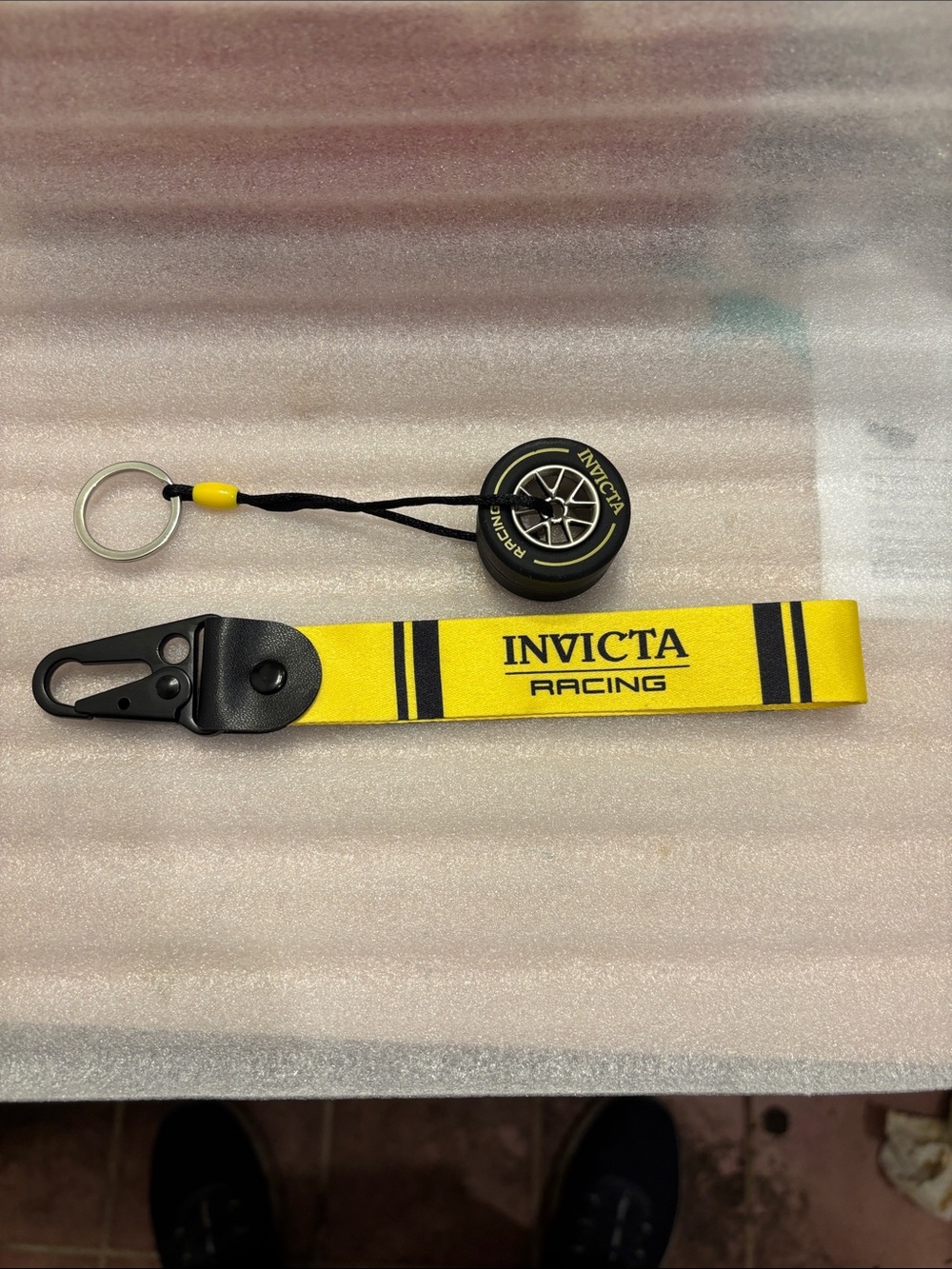Invicta Racing Yellow and Black Key Lanyard with Tire Keyring